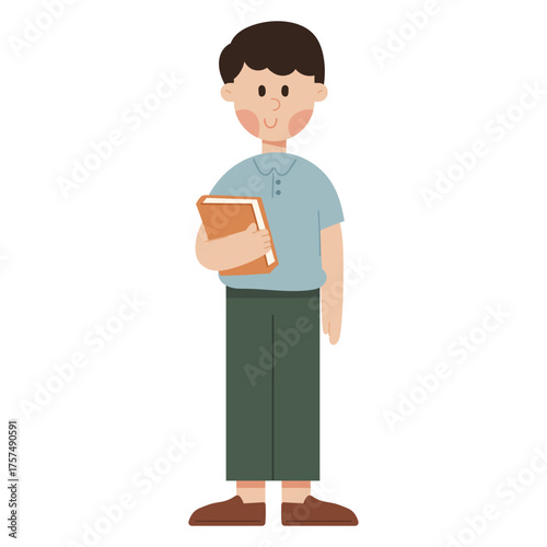 Flat cartoon illustration of a male teacher. Education and learning concept with teacher character standing in classroom, perfect for school, study, and knowledge themes.