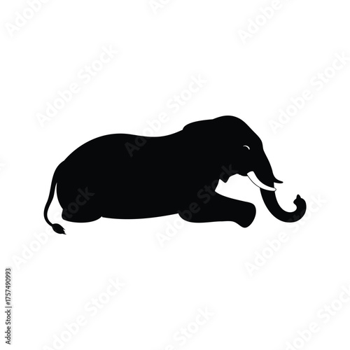 Resting Elephant Silhouette on White Background, Depicting Peaceful Wildlife Moment, elephant lying down silhouette vector illustration