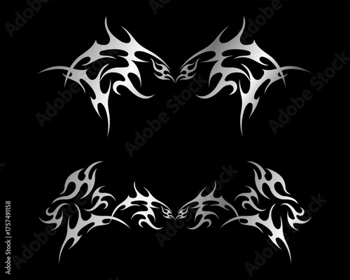 Abstract neo tribal element. Set of neo tribal shape. Aesthetic y2k cyber gothic style. Vector illustration.