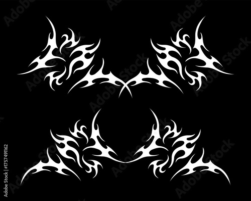 Abstract neo tribal element. Set of neo tribal shape. Aesthetic y2k cyber gothic style. Vector illustration.