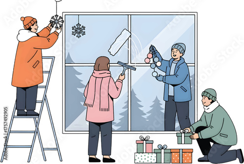 Winter Window Decorating A Family's Festive Holiday Preparation and Celebration