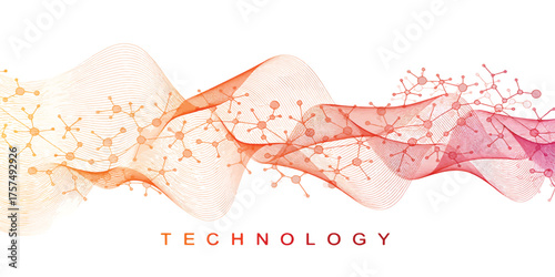 Abstract Technology Network Wave with Molecules and Atoms