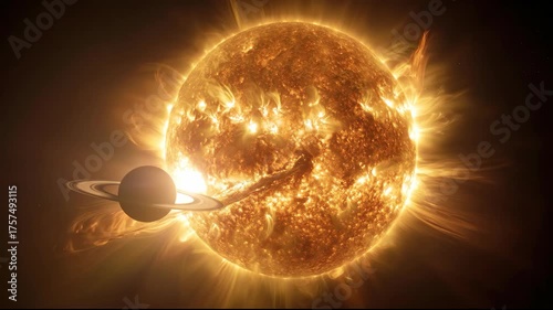 Blazing Yellow Star with Intense Solar Flares and a Ringed Planet in Cosmic Orbit