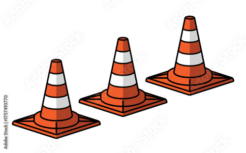 Volumetric traffic cone icon. Automobile symbol, orange plastic cone for road marking. Designation or fencing of a hazardous road section, road construction, or accident. Cone for marking boundaries.