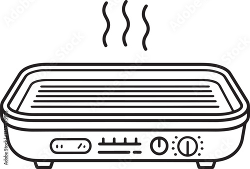 Electric Grill Cooker for Food with Steam Simple Line Art Kitchen Preparation