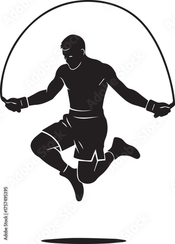 Dynamic boxing silhouette jumping rope high in air athletic training fitness workout