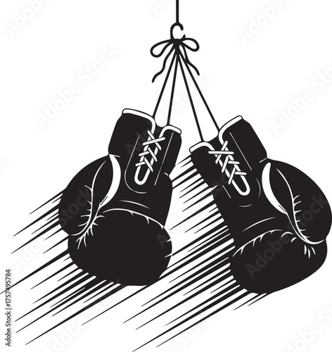 Classic boxing gloves hung by laces symbolizing fight spirit and competition