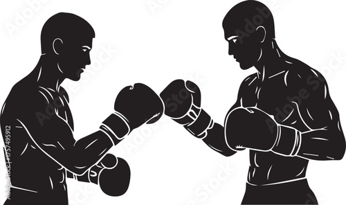 Two silhouette boxers in stance ready for intense fight on