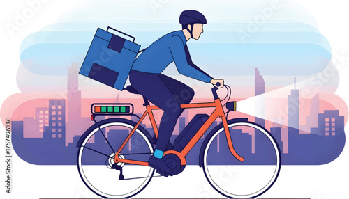 Delivery Rider on E-Bike in City Eco-Friendly Courier Service, Fast and Efficient Deliveries