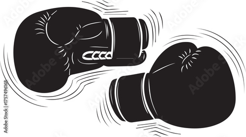 Two black boxing gloves ready for a knockout punch in a fight