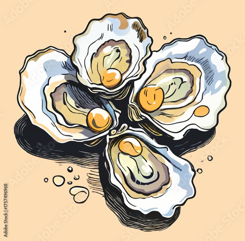 bunch of cartoon oysters with pearls vector illustration