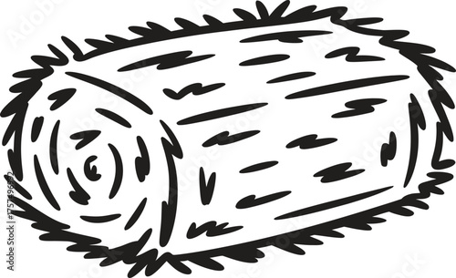 Simple black and white line drawing of a rolled hay bale
