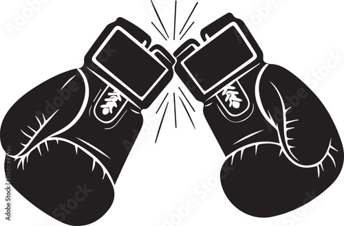 Boxing gloves clash silhouette dynamic impact sparks fight sport concept athlete training punching power