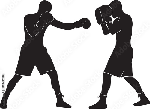 Two silhouetted boxers fighting aggressively in intense combat action shot