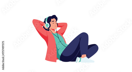 A person enjoying music with headphones on, relaxing comfortably and feeling peaceful with their eyes closed, embodying leisure and personal enjoyment in a calm setting