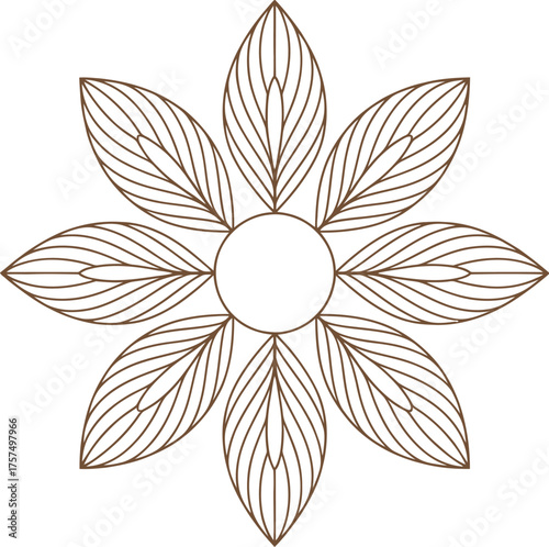 Abstract line art flower design with eight petals and central circle for decorative applications