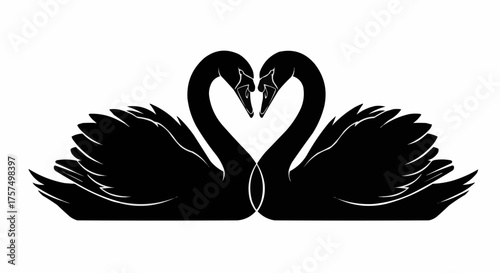 Elegant swan pair forming a heart shape, symbolizing love and graceful romance design