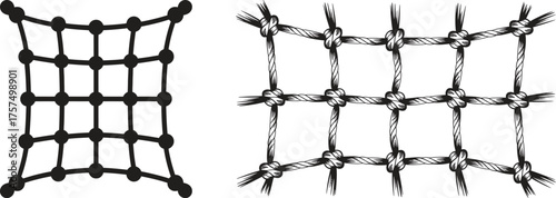 Close up of two black cargo nets with square openings