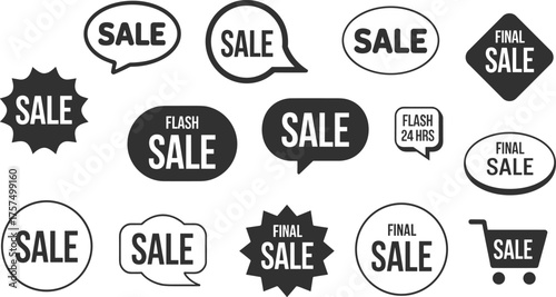 Sale label vector collection with flash sale, final sale, and discount tags for promotion, marketing, and online shopping design.