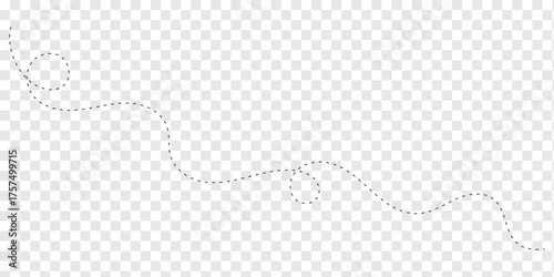 Hand drawn curve dotted line. Curly dotted line. Long dashed hand drawn squiggle. Dotted spiral curve line. Vector illustrator