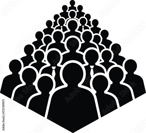 Assembled Group of Black Silhouette People Expanding Horizontally Representing Growth Community