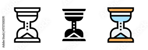 Conjunto de iconos de reloj de arena. Tiempo, espera, límite, paciencia. Ilustración vectorial