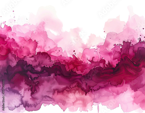 A layered abstract painting of flowing pink, rose, and burgundy watercolor washes