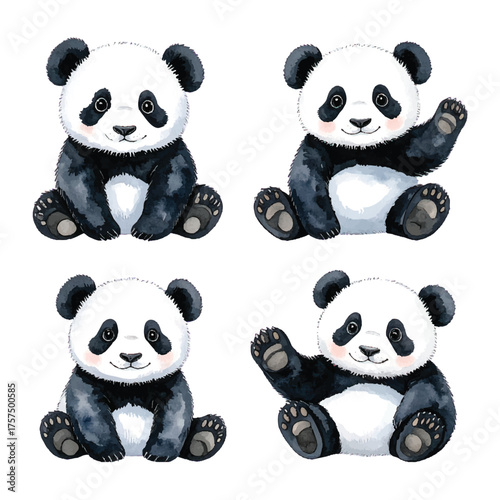 Cute Watercolor Panda Illustration Collection Design