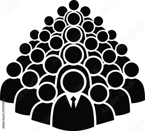 Large Group of Silhouette People with Leader at Front Team Crowd Community Social Network
