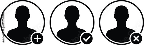 User Profile Silhouettes Add Check Mark Remove Icons Set Vector Illustration