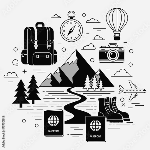 Adventure awaits with travel essentials explore the world with a backpack, compass, passport, and boots