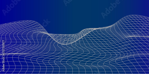 Abstract vector wireframe landscape. Abstract mesh background. Polygonal mountains. Cyberspace grid.  3d futuristic vector illustration. Retro background futuristic landscape 1980s style.   