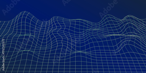 Abstract vector wireframe landscape. Abstract mesh background. Polygonal mountains. Cyberspace grid.  3d futuristic vector illustration. Retro background futuristic landscape 1980s style.   