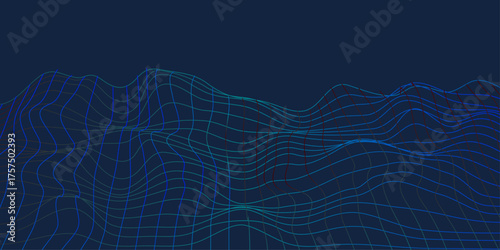 Abstract vector wireframe landscape. Abstract mesh background. Polygonal mountains. Cyberspace grid.  3d futuristic vector illustration. Retro background futuristic landscape 1980s style.   