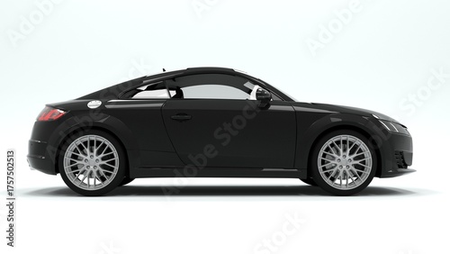 Black sport car on white background side view 3d render