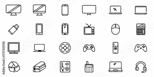 Hand Drawn Electronics and Gadgets Doodle Sheet, Perfect for Tech Blogs, Tutorials, and UI Design, Simple Outline Style for Modern Minimalist Aesthetic