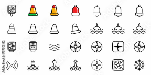 Nautical Adventures Await with This Marine Symbol Collection, Perfect for Boating, Travel, and Ocean-Themed Designs, Use These Icons to Chart Your Creative Course