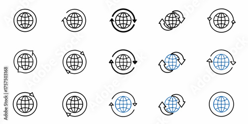 Streamlined global connectivity and international exchange icons, perfect for illustrating worldwide business, global networks, and international relations, a dynamic representation