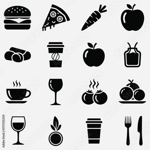 Diverse Culinary Delights A Collection of Food and Beverage Icons for Various Design Applications