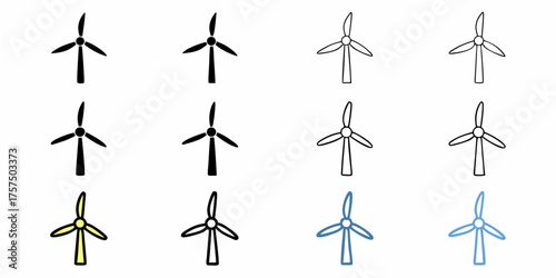 Modern wind turbines in various styles, showcasing renewable energy and sustainable power generation, perfect for eco-friendly projects and green technology concepts