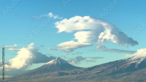 Mount Ararat during the day, view of the mountains with the city in the background, beautiful view of Yerevan. High 4k quality
