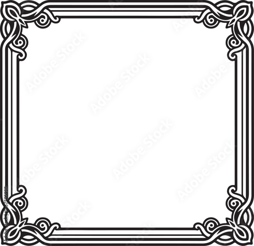 Certificate Frame  Vector art of elegant square frame with decorative corners, , featuring intricate swirls and a classic design, perfect for adding a touch of sophistication to photos and 