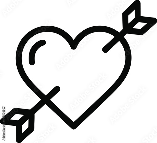 Black outline heart pierced by an arrow on white background love symbol