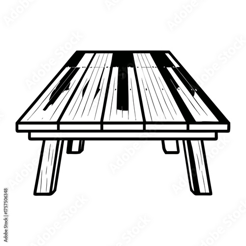 Wooden picnic table silhouette with planks and legs