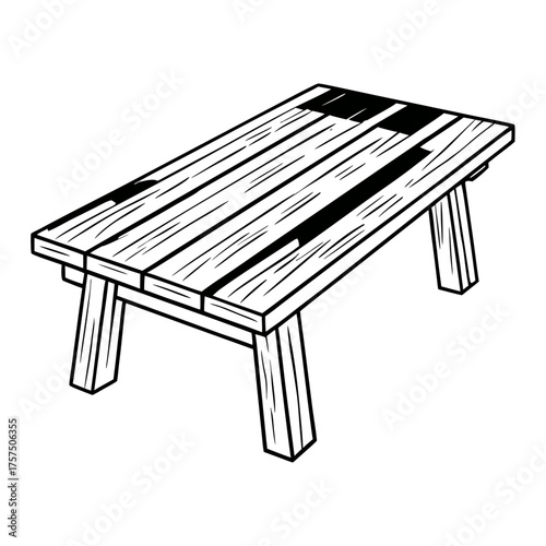 Rustic wooden bench silhouette for outdoor seating