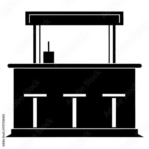 Black silhouette of a bar counter with stools silhouette