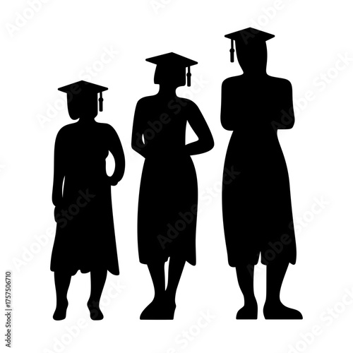 Vector illustration silhouette of three female graduates