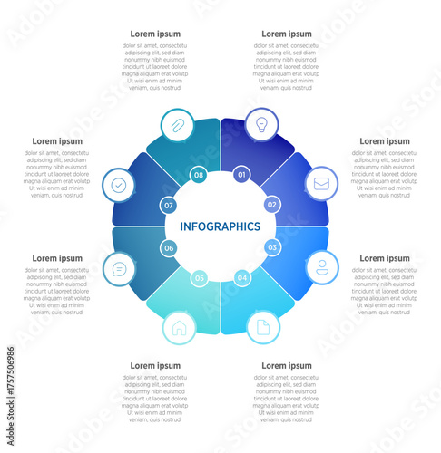 A sleek and adaptable infographic design featuring 8 distinct segments, ideal for illustrating workflows, processes, and key business concepts with clarity and style.