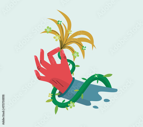 Plant Crawling to an Arm while Hand pinched a Flowers