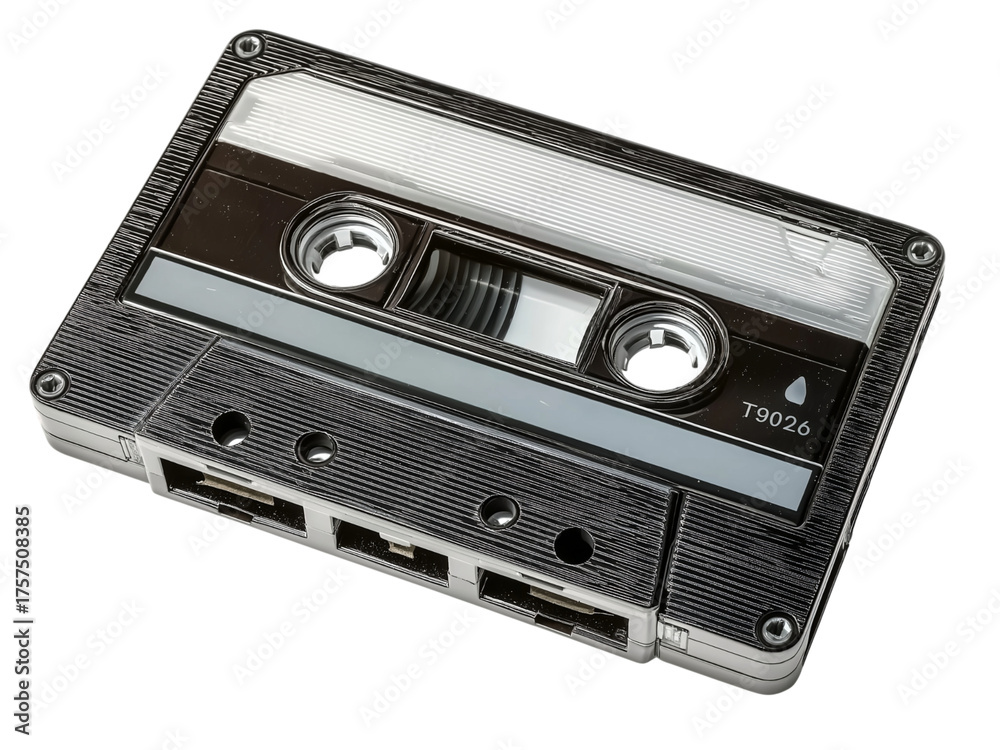 Obraz premium Silver Cassette Tape with Gray Label isolated on a transparent background